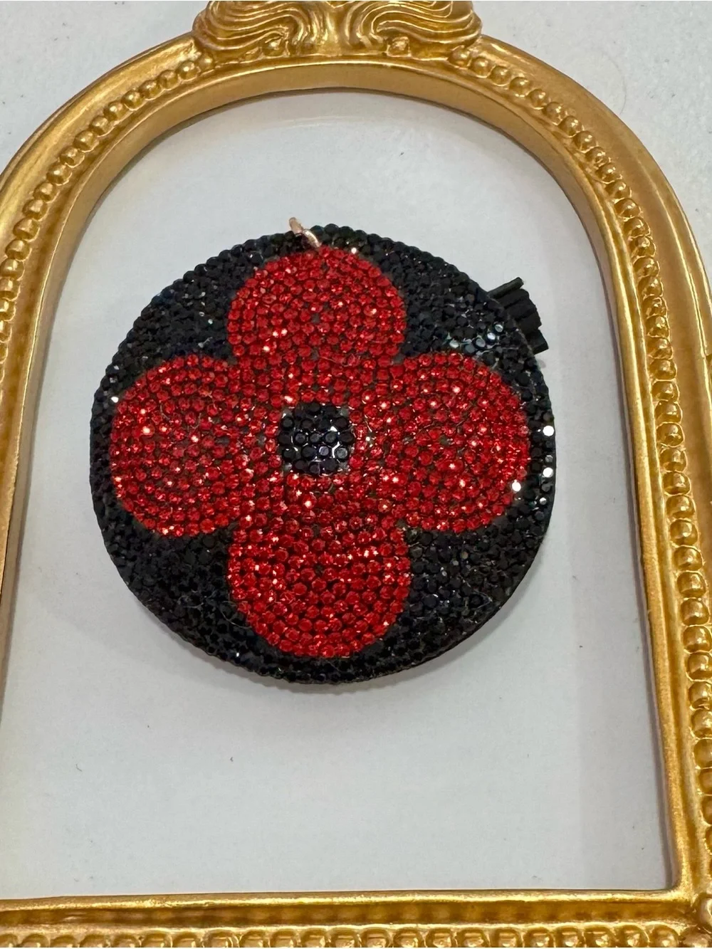 New Round Black & Red Crystal Flower Motif Keychain